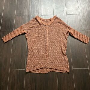 Free People Orange Textured Knit V-Neck Sweater Dress Top